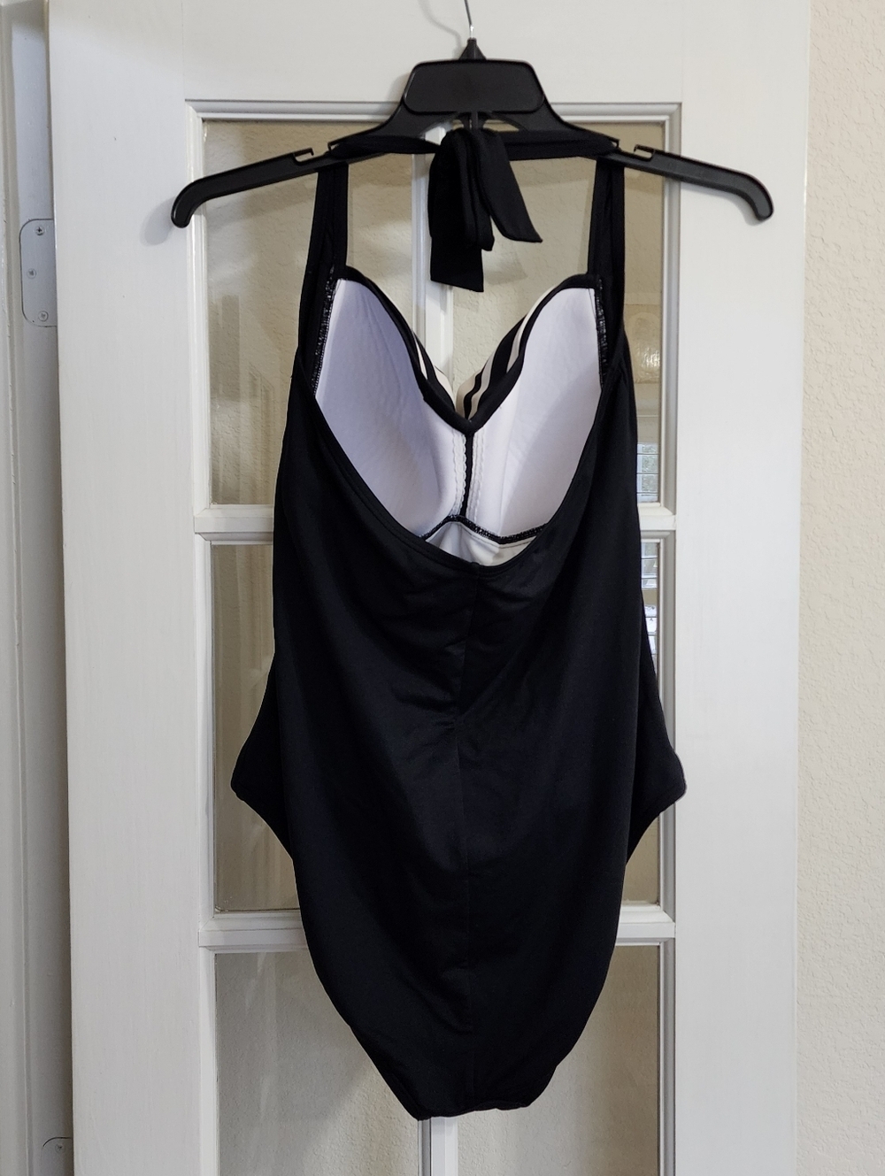 Liz Claiborne 20W Black White Striped Tummy Control Halter Swimsuit - Picture 3 of 15